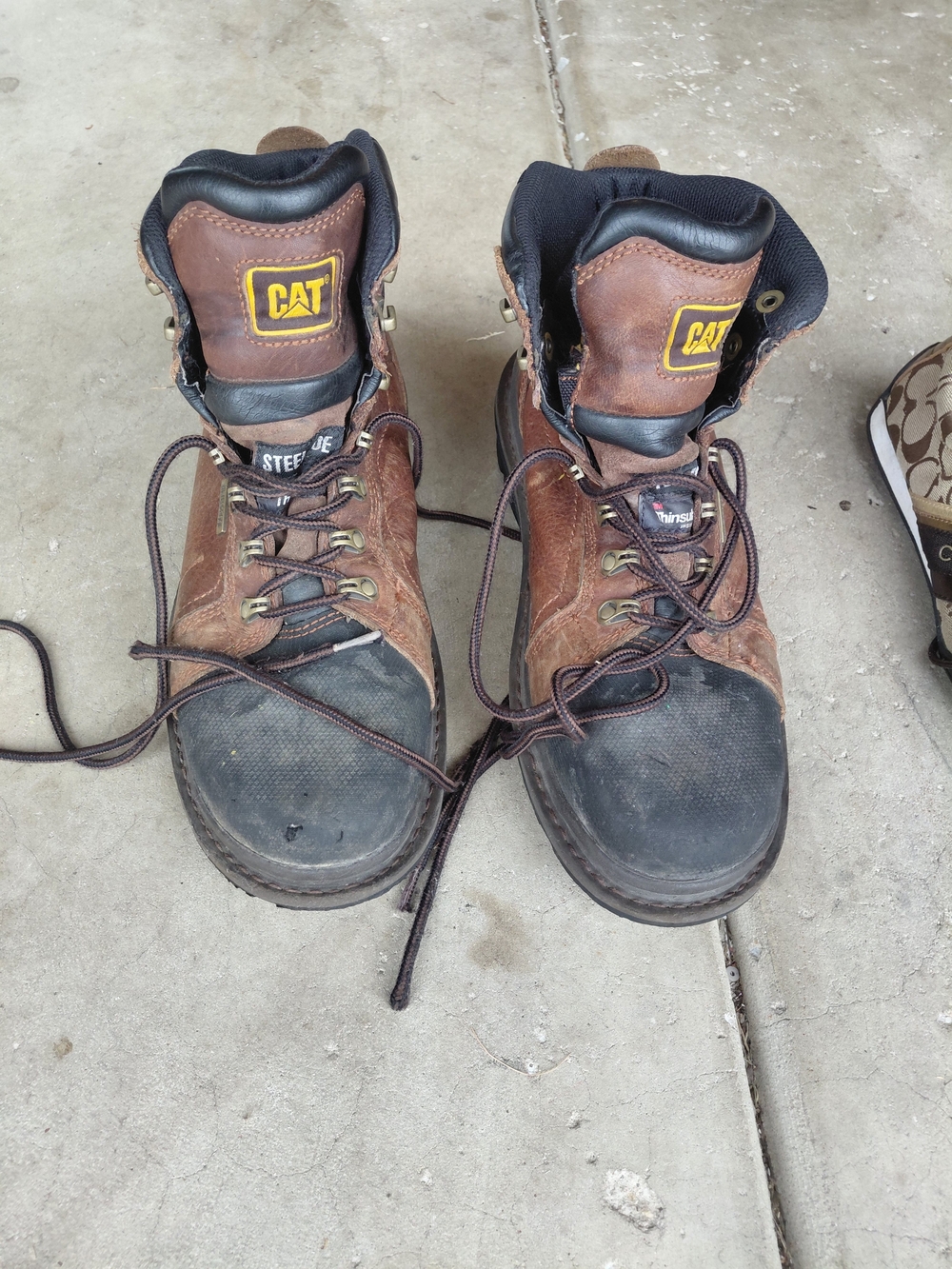 CAT Men’s Brown Leather Work Boots - Steel Toe